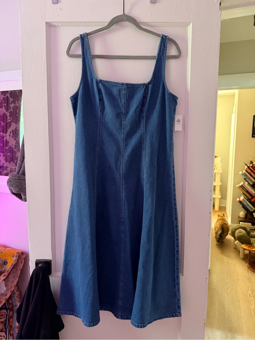 Old Navy Blue Denim Square-Neck Midi Dress